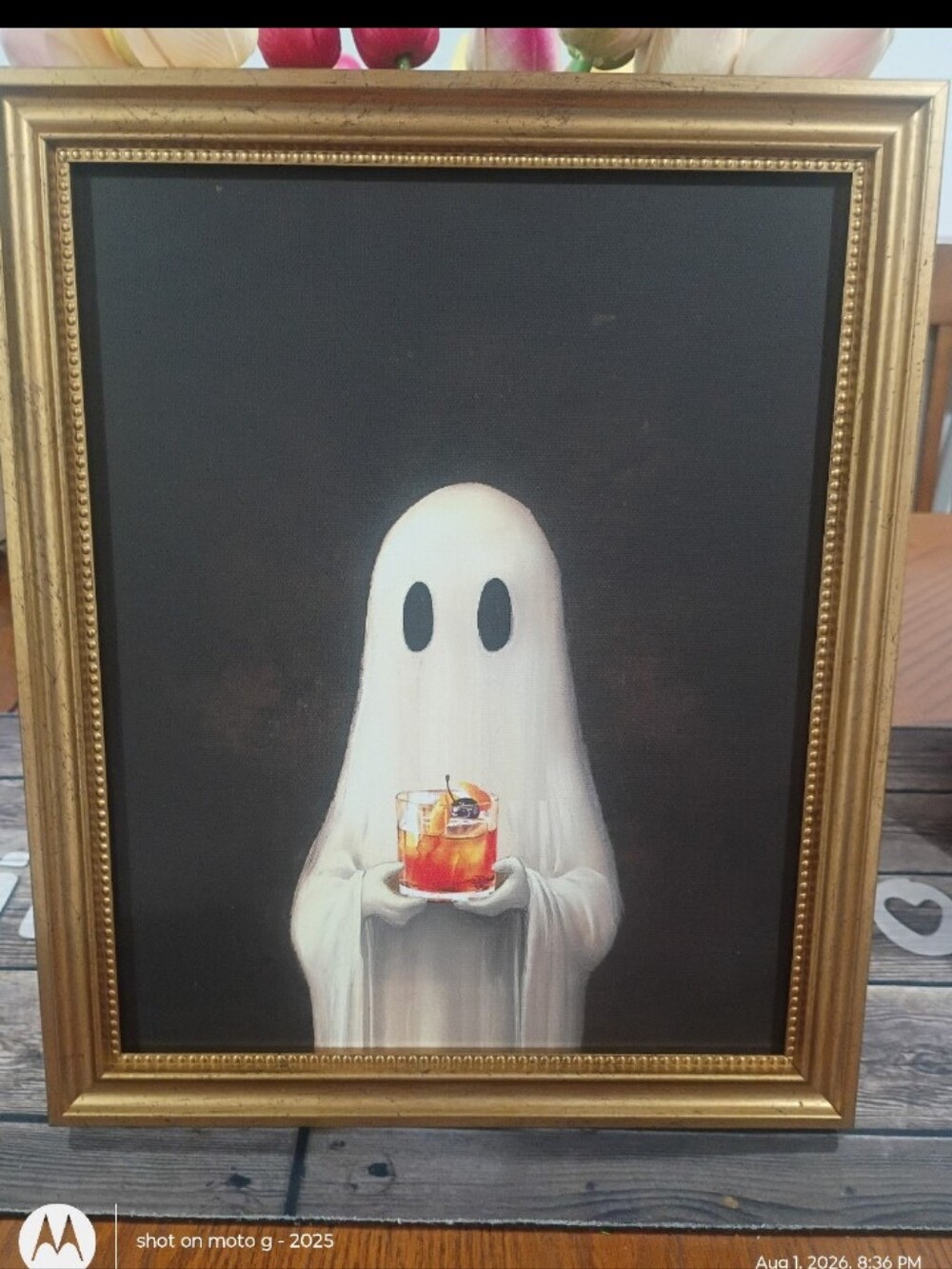 TIKTOK VIRAL HUNTED GHOST WITH A COCKTAIL DRINK HALLOWEEN WALL ART 12X10
